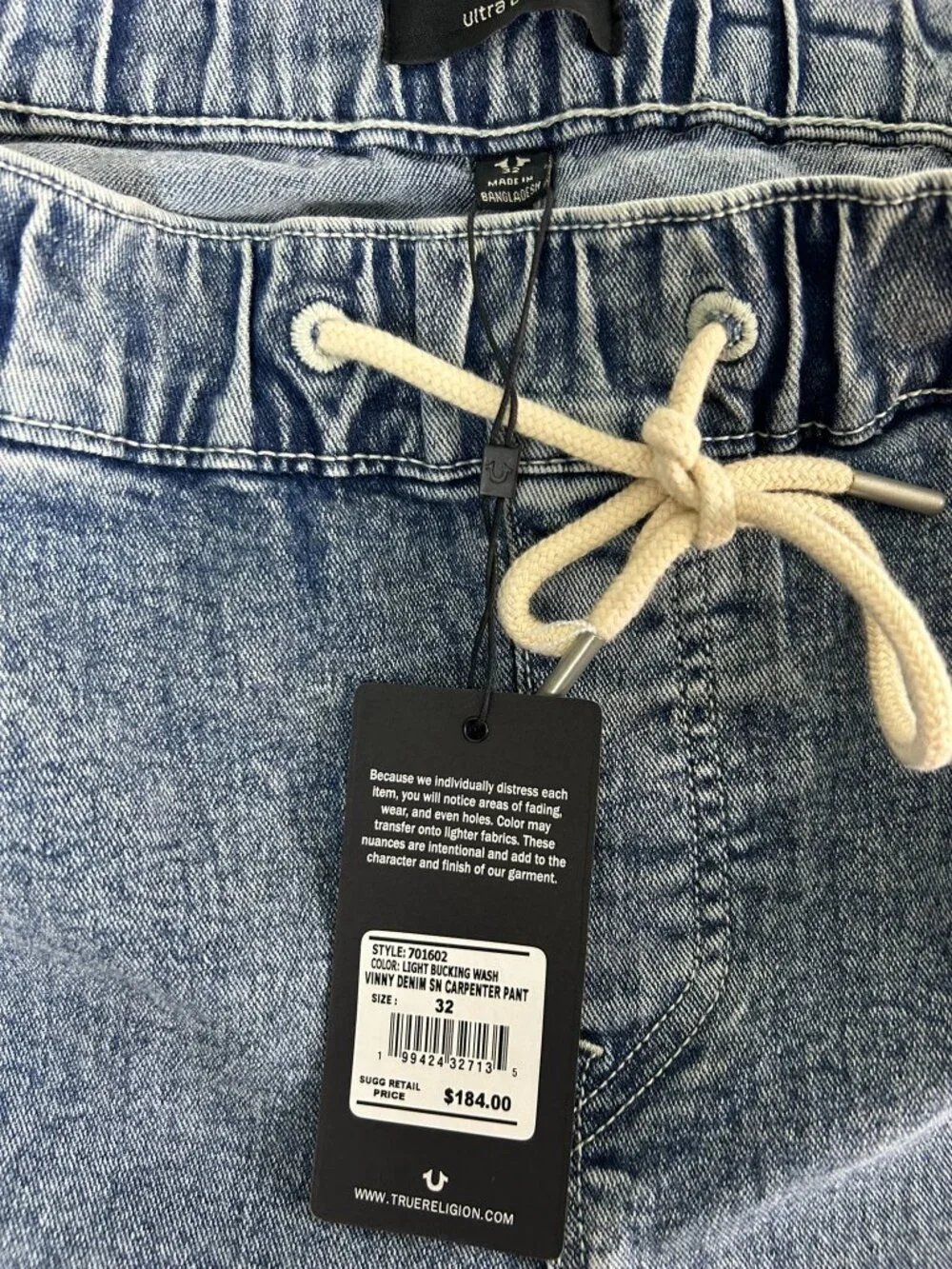True Religion Vinny Carpenter Jeans Men 32 Light Bucking Wash NWT